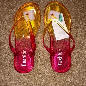 Fashion- Gel flip flops- multi yellow and pink